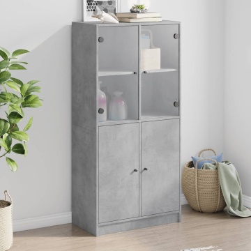 Dulap înalt cu uși, gri beton, 68x37x142 cm, lemn compozit - Img 1