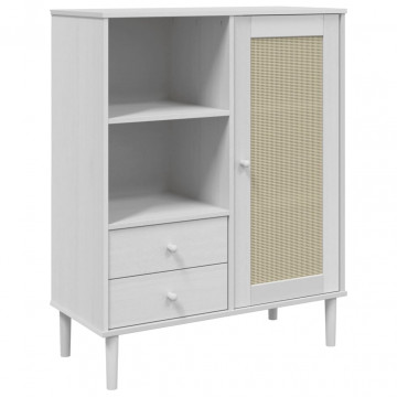 Dulap înalt SENJA aspect ratan alb, 90x40x112cm, lemn masiv pin - Img 2