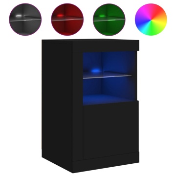 Dulap lateral cu lumini LED, negru, lemn prelucrat - Img 2
