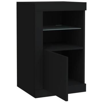 Dulap lateral cu lumini LED, negru, lemn prelucrat - Img 5