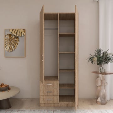 Dulap Mixt Star cu 2 Usi si 3 Sertare Stanga, 200x80x50 cm,Culoare Sonoma, Material din PAL de 18mm - Img 3