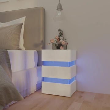 Dulap noptieră cu LED alb extralucios 45x35x67cm lemn prelucrat - Img 1
