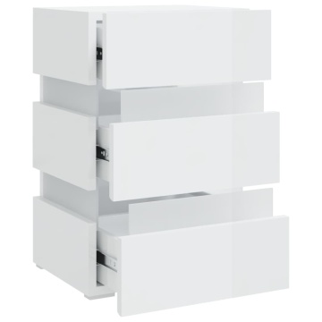 Dulap noptieră cu LED alb extralucios 45x35x67cm lemn prelucrat - Img 6