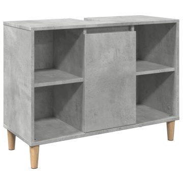 Dulap pentru baie, gri beton, 80x33x60 cm, lemn compozit - Img 2