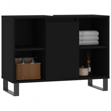 Dulap pentru baie, negru, 80x33x60 cm, lemn compozit - Img 3