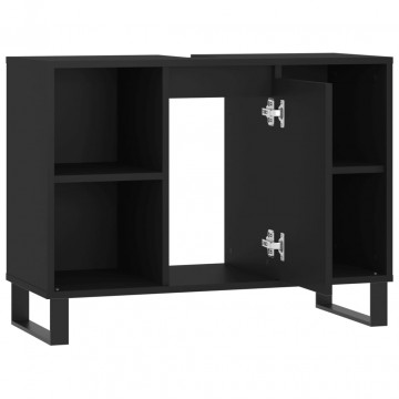 Dulap pentru baie, negru, 80x33x60 cm, lemn compozit - Img 8