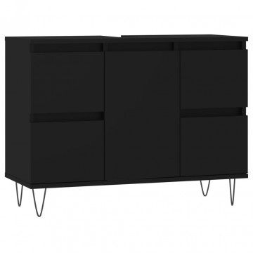 Dulap pentru baie, negru, 80x33x60 cm, lemn compozit - Img 2