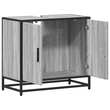 Dulap pentru chiuvetă de baie gri Sonoma 65x33x60 cm lemn - Img 7