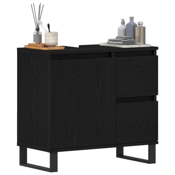 Dulap pentru chiuvetă de baie Negru Stejar 65x33x60 cm Lemn prelucrat - Img 3
