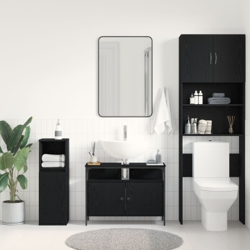 Dulap pentru chiuvetă de baie Negru Stejar 80x30x60 cm Lemn stratificat - Img 4