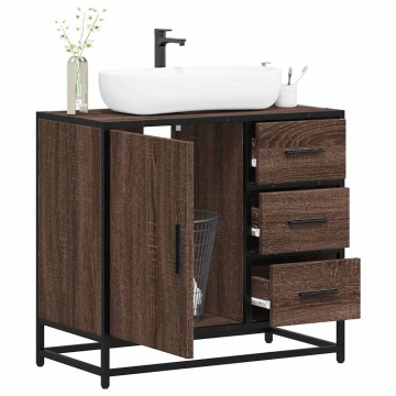 Dulap pentru chiuvetă de baie stejar maro 65x33x60 cm lemn - Img 1
