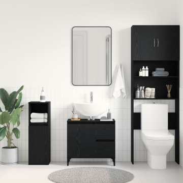Dulap pentru chiuvetă Negru Stejar 65x33x60 cm din lemn prelucrat - Img 4