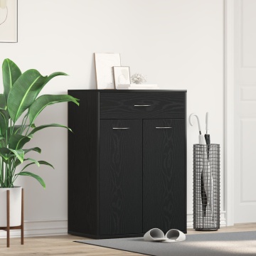 Dulap pentru încălțăminte , Negru cu Stejar, 60x35x84 cm, Lemn stratificat - Img 1