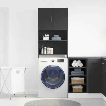 Dulap pentru mașină de spălat negru 64x24x190 cm lemn prelucrat - Img 4