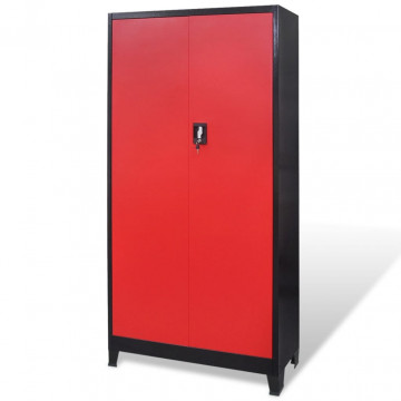 Dulap scule cu 2 uși, oțel, 90 x 40 x 180 cm, negru și roșu - Img 4