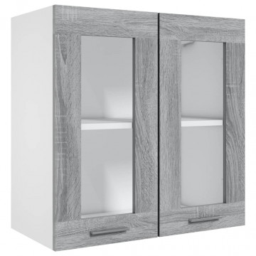Dulap suspendat cu sticlă, gri sonoma, 60x31x60 cm, lemn - Img 2