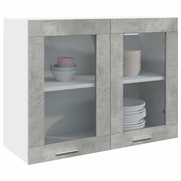 Dulap suspendat din sticlă gri beton 80x31x60 cm - Img 1