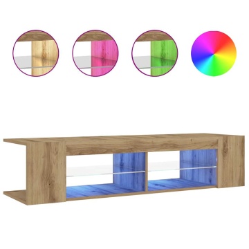 Dulap TV cu LED stejar artizanal 135x39x30 cm lemn prelucrat - Img 2