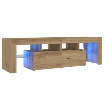 Dulap TV cu LED stejar artizanal 140x36,5x40 cm lemn prelucrat - Img 3