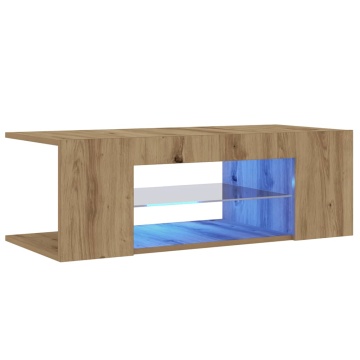 Dulap TV cu LED stejar artizanal 90x39x30 cm lemn prelucrat - Img 8