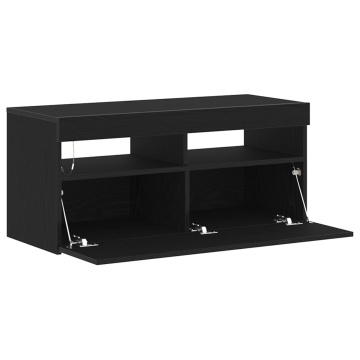 Dulap TV cu LED-uri Stejar Negru 90x35x40 cm Lemn - Img 4