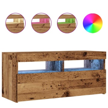 Dulap TV cu lumini LED lemn vechi 90x35x40 cm lemn prelucrat - Img 2