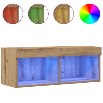 Dulap TV cu Lumini LED Stejar Artisan 80x30x30 cm - Img 4