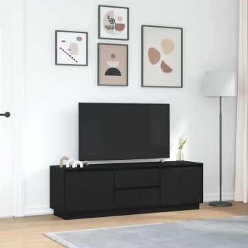 Dulap TV cu lumini LED Stejar negru 160,5x41x50 cm - Img 4