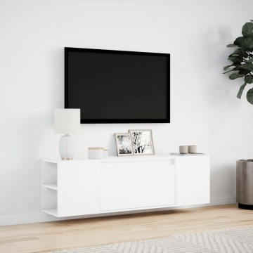 Dulap TV de perete cu lumini LED, alb, 135x31x39,5 cm - Img 4