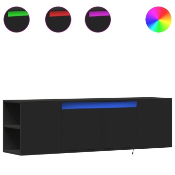 Dulap TV de perete cu lumini LED, negru, 135x31x39,5 cm - Img 2