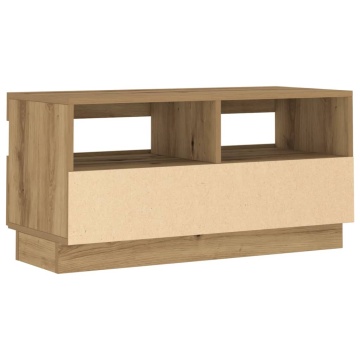 Dulap TV lumini LED stejar artizanal 80x35x40 cm lemn prelucrat - Img 7