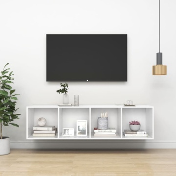 Dulap TV montat pe perete, alb, 37x37x142,5 cm, PAL - Img 1