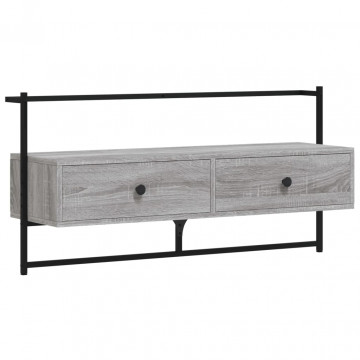 Dulap TV montat pe perete, gri sonoma, 100,5x30x51 cm, lemn - Img 2