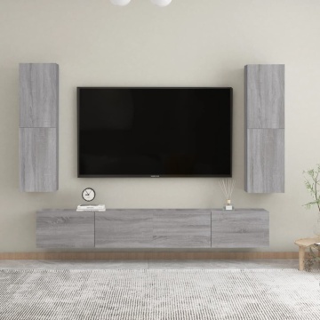 Dulap TV montat pe perete, gri sonoma, 30,5x30x110 cm - Img 5