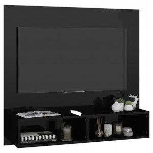 Dulap TV montat pe perete negru extralucios 102x23,5x90 cm PAL - Img 4