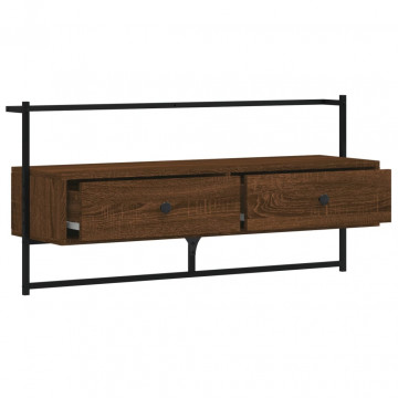 Dulap TV montat pe perete, stejar maro, 100,5x30x51 cm, lemn - Img 5