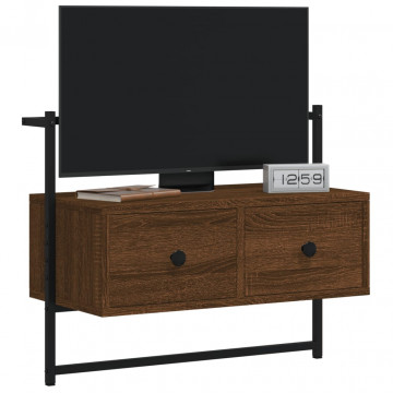 Dulap TV montat pe perete, stejar maro, 60,5x30x51 cm, lemn - Img 3