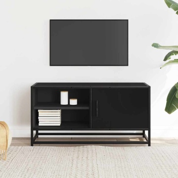 Dulap TV, negru, 80x34,5x40 cm, lemn prelucrat și metal - Img 3