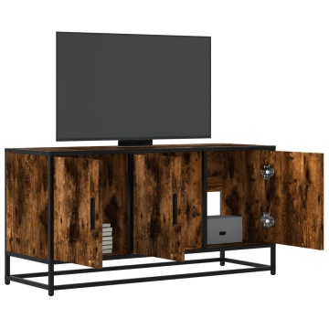 Dulap TV stejar fumuriu, 100x35x50 cm lemn prelucrat și metal - Img 1