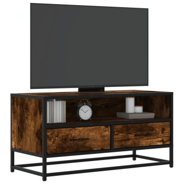 Dulap TV stejar fumuriu, 80x34,5x40 cm, lemn prelucrat și metal - Img 1