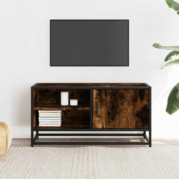 Dulap TV stejar fumuriu, 80x34,5x40 cm, lemn prelucrat și metal - Img 3