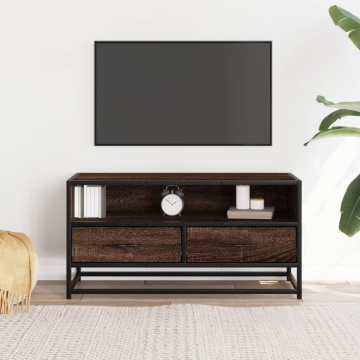 Dulap TV, stejar maro, 80x34,5x40 cm, lemn prelucrat și metal - Img 3