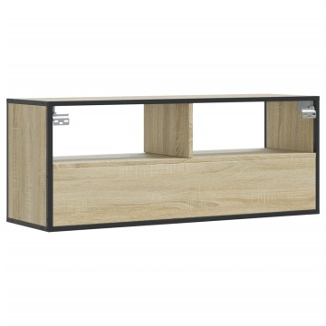 Dulap TV stejar sonoma, 100x31x39,5 cm, lemn prelucrat și metal - Img 5