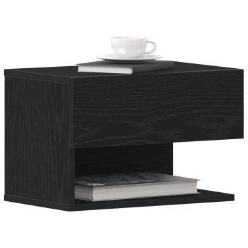 Dulapuri de noapte montate pe perete (Set de 2) - Stejar negru din lemn prelucrat - Img 3