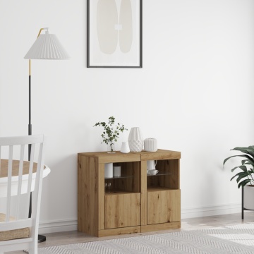 Dulapuri laterale cu lumini LED 2 buc Artisan Stejar 41x37x67 cm - Img 1