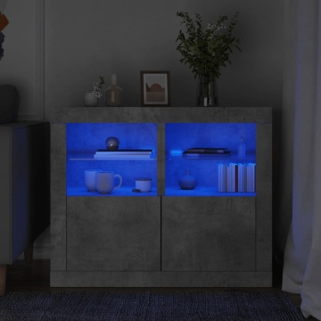 Dulapuri laterale cu lumini LED 2 buc. gri beton lemn prelucrat - Img 1