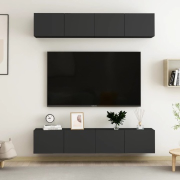 Dulapuri TV, 4 buc., negru, 80x30x30 cm, lemn prelucrat - Img 1