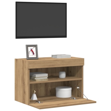 Dulapuri TV cu Lumini LED 2 buc Artisan Stejar 60x30x40 cm - Img 3