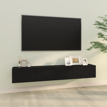Dulapuri TV de perete 2 buc. negru 100x30x30 cm lemn compozit - Img 1