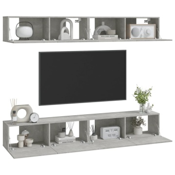 Dulapuri TV de perete, 4 buc, gri beton, 100x30x30 cm - Img 3